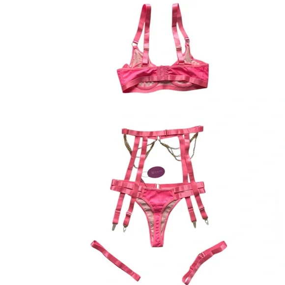 NWT Avidlove - Faux Leather Bra and Panty Set (5 pieces) - Picture 6 of 11